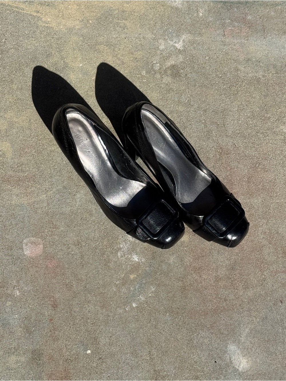 Nine West Black Leather Buckle Detail Pumps 7.5